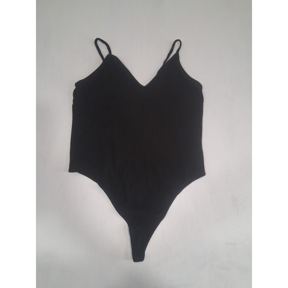 BP Womens Black Body Suit Size Large Spaghetti Strap V-Neck Sleeveless Thong
